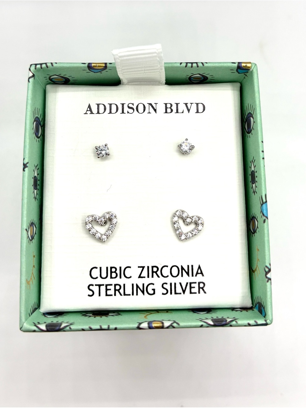 Addison Blvd Sterling Silver Cubic Zirconia Heart & Stud Earring Set - Silver